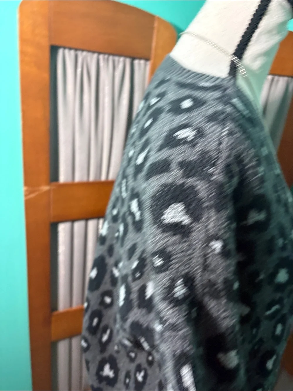 Lucky Brand Gray Leopard Print Crewneck Sweater